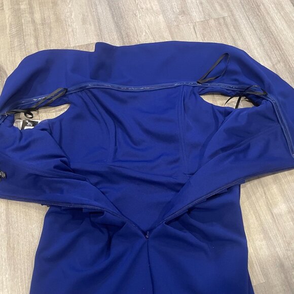 *NWT* Women's Long Off the Shoulder Xscape Scuba Crepe Slit Dress (Sz 10p) - Picture 9 of 9